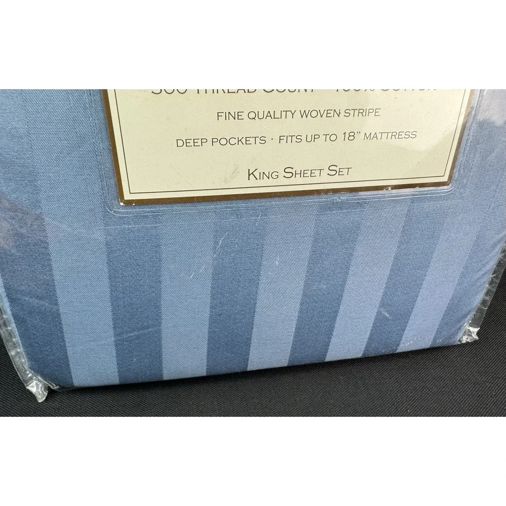 Royal Opulence King Sheet Set 300 Thread Count 100% Cotton Slate Blue Stripes